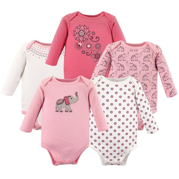 Luvable Friends Hudson Baby Long-Sleeve Bodysuits 5pk, Boho Elephant Print, 0-3M