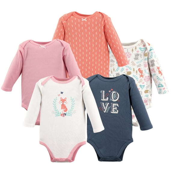 Luvable Friends Hudson Baby Long-Sleeve Bodysuits 5pk, Forest Trail Fox, 6-9M