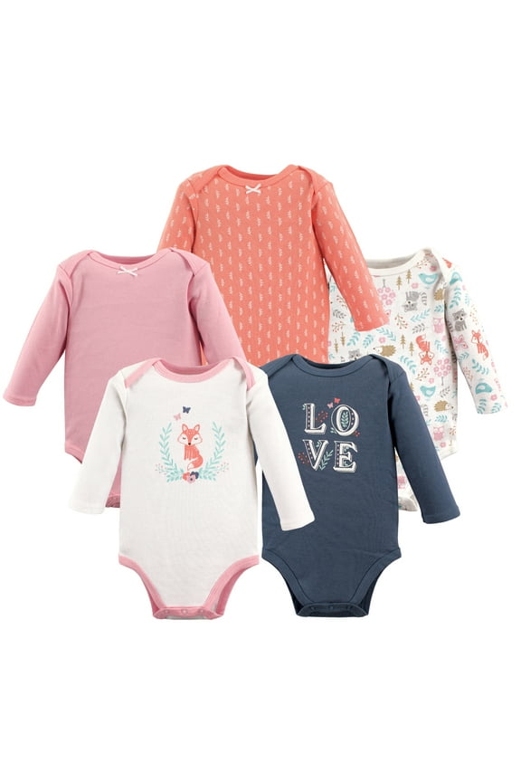 Hudson Baby Long-Sleeve Bodysuits 5pk, Forest Trail Fox, 6-9M