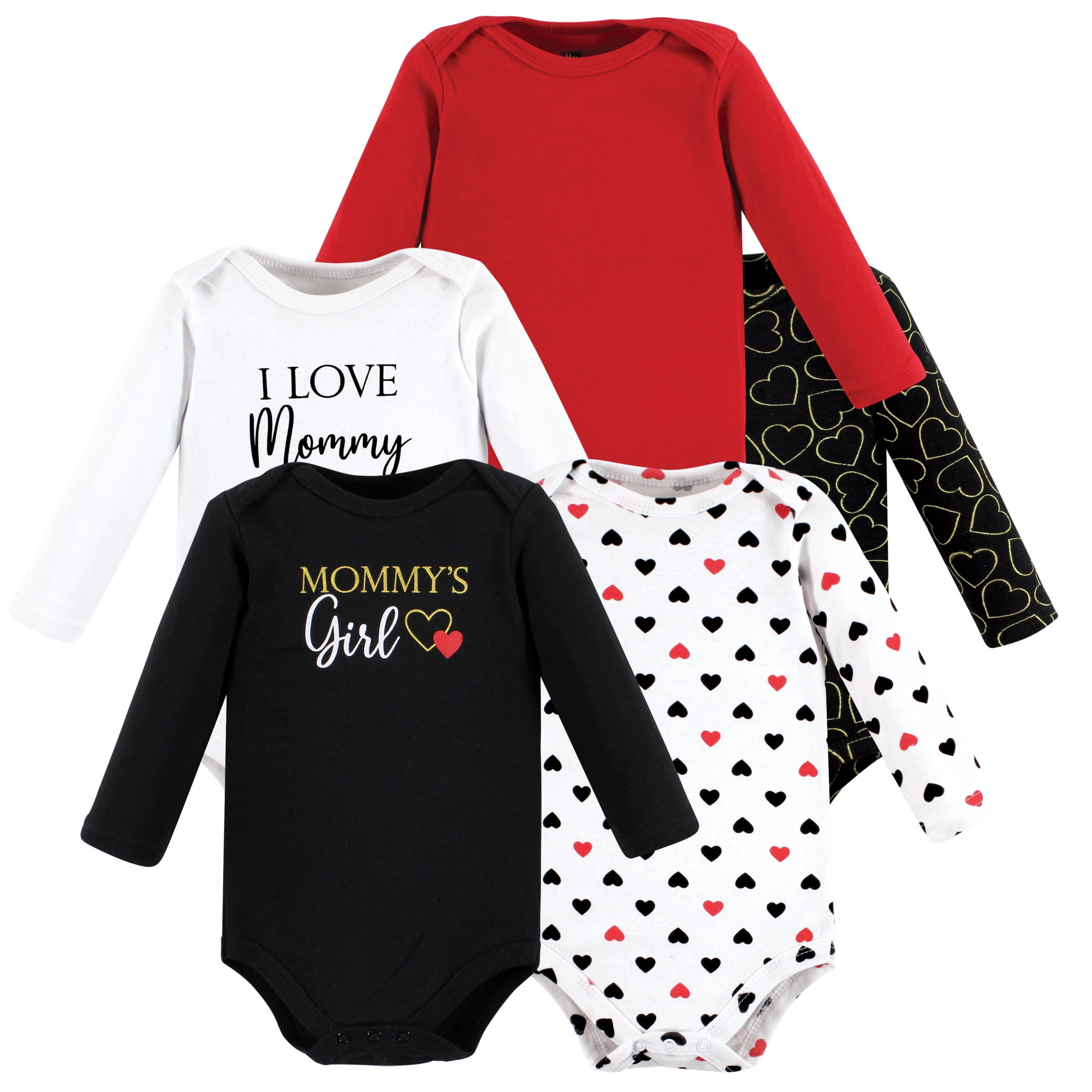 Luvable Friends Hudson Baby Long-Sleeve Bodysuits 5pk, Girl Mom Red and Black, Newborn