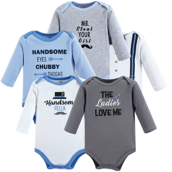 Luvable Friends Hudson Baby Long-Sleeve Bodysuits 5pk, Little Gentleman, 0-3M