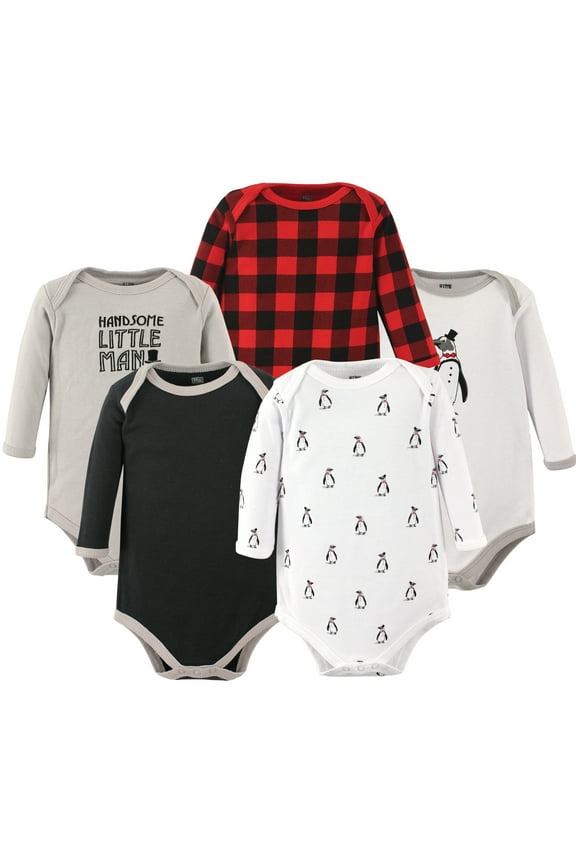 Hudson Baby Long-Sleeve Bodysuits 5pk, Snowy Birds, 0-3M