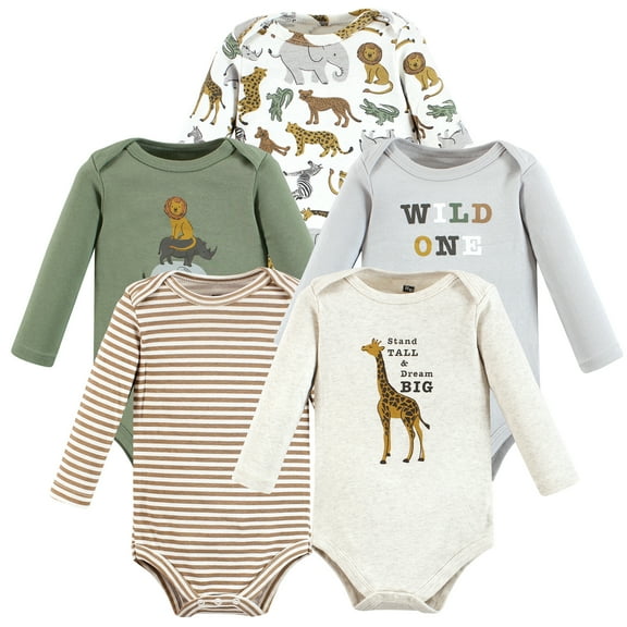 Luvable Friends Hudson Baby Long-Sleeve Bodysuits 5pk, Wilderness Grove, 3-6M