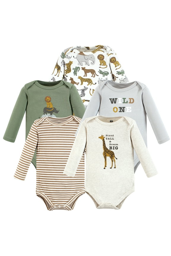 Hudson Baby Long-Sleeve Bodysuits 5pk, Wilderness Grove, 6-9M