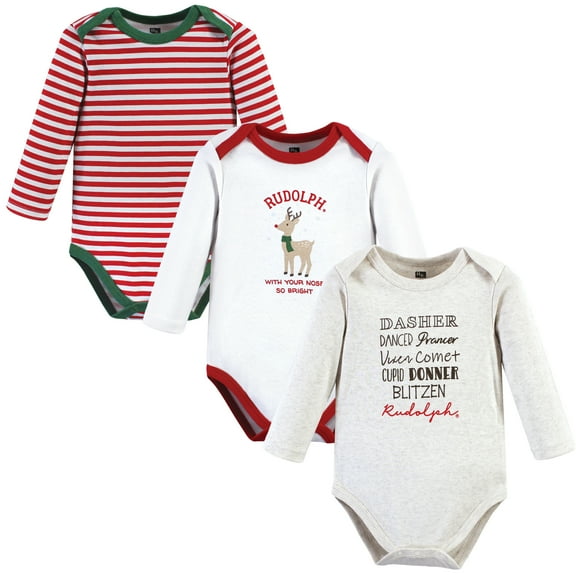 Luvable Friends Hudson Baby Long-Sleeve Bodysuits, Holiday Reindeer, 3-6M