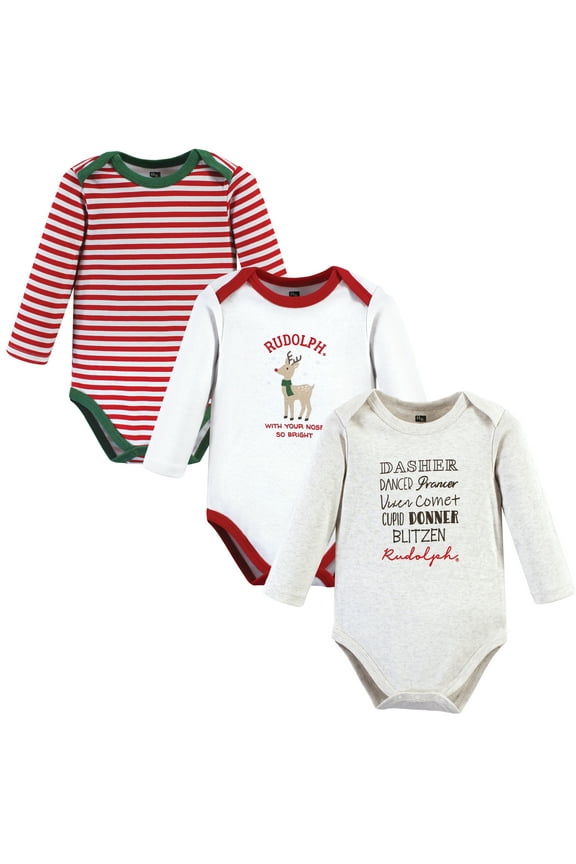 Hudson Baby Long-Sleeve Bodysuits, Holiday Reindeer, 6-9M