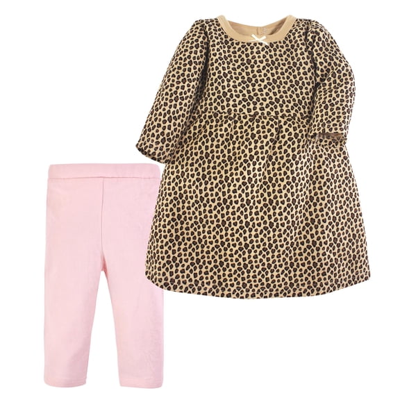 Luvable Friends Hudson Baby Long-Sleeve Dress and Leggings 2pc, Rose Wildcat, 0-3M