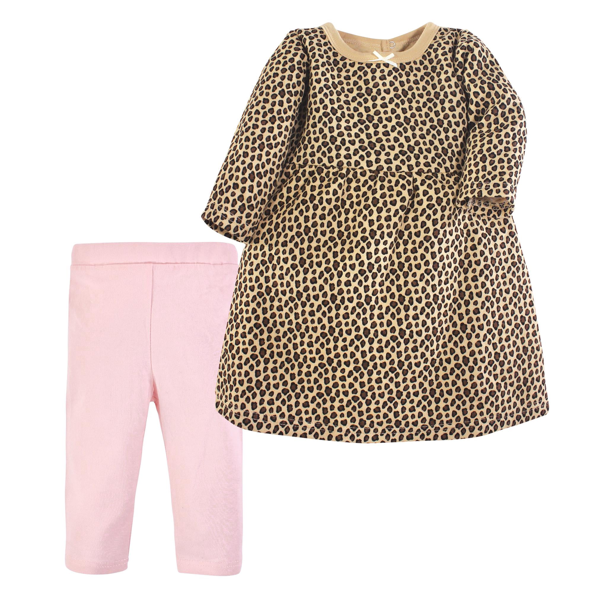 Luvable Friends Hudson Baby Long-Sleeve Dress and Leggings 2pc, Rose Wildcat, 18-24M