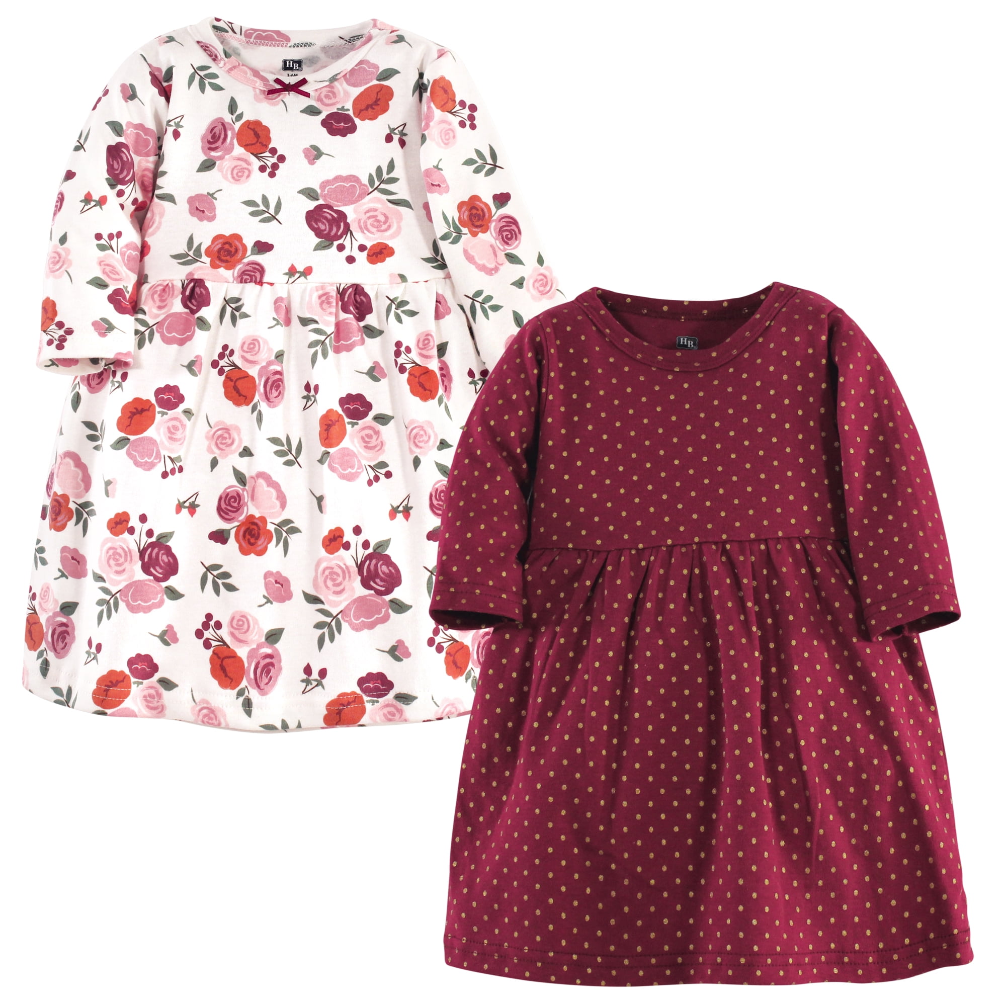 Luvable Friends Hudson Baby Long-Sleeve Dresses 2pk, Autumn Blossom, 2T
