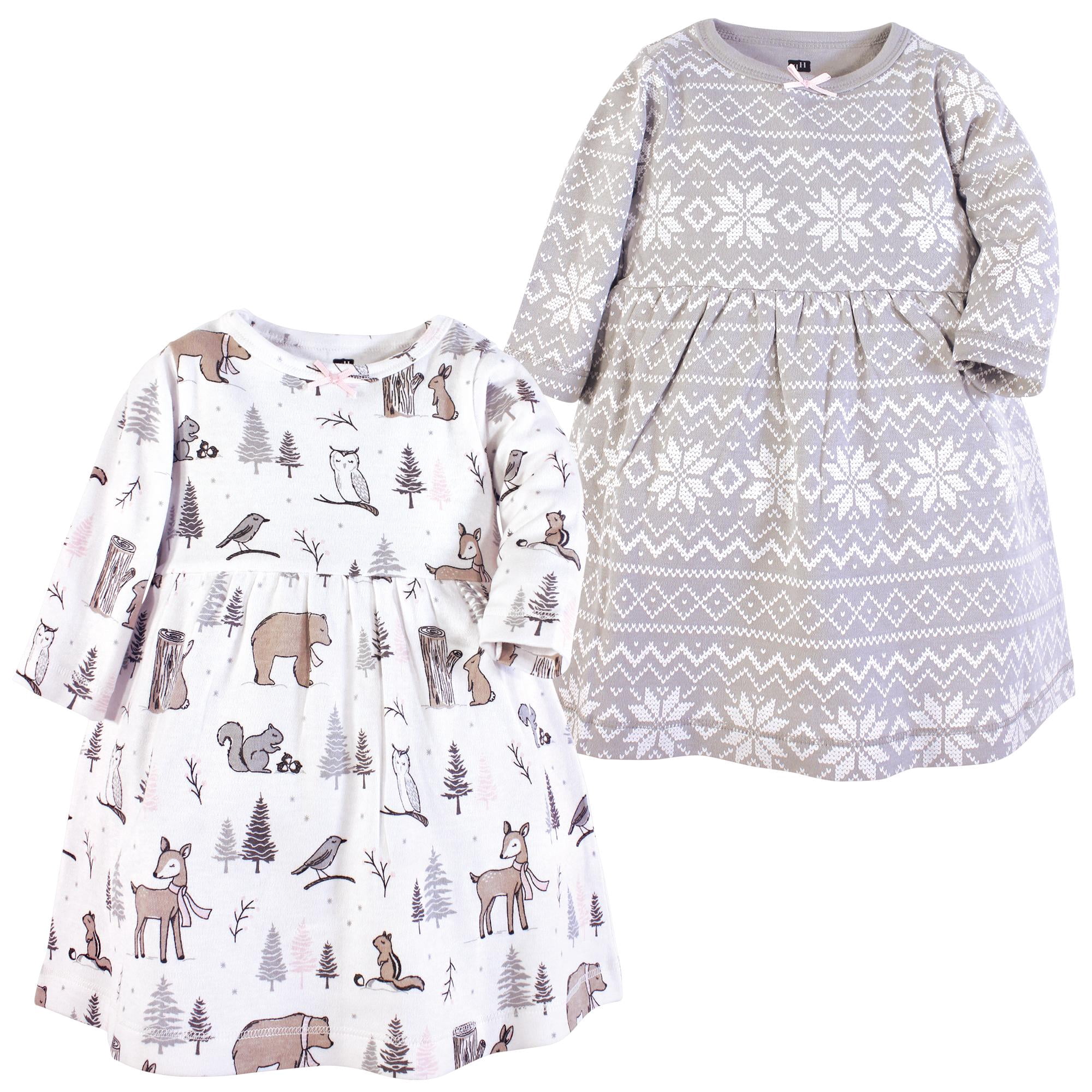 Luvable Friends Hudson Baby Long-Sleeve Dresses 2pk, Frosty Woodland, 4T