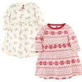 thumbnail image 1 of Luvable Friends Hudson Baby Long-Sleeve Dresses 2pk, Holiday Deer, 9-12M, 1 of 1