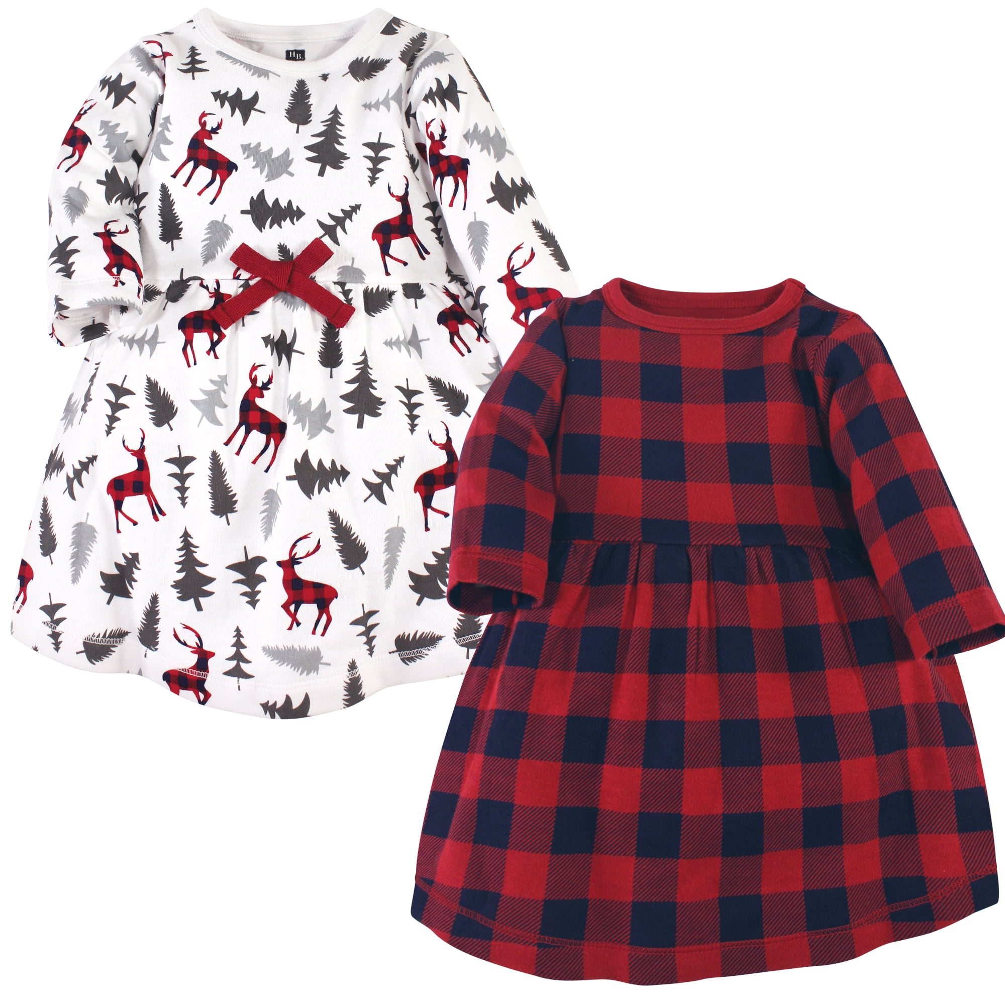 Luvable Friends Hudson Baby Long-Sleeve Dresses 2pk, Woodland Fawn, 3-6M