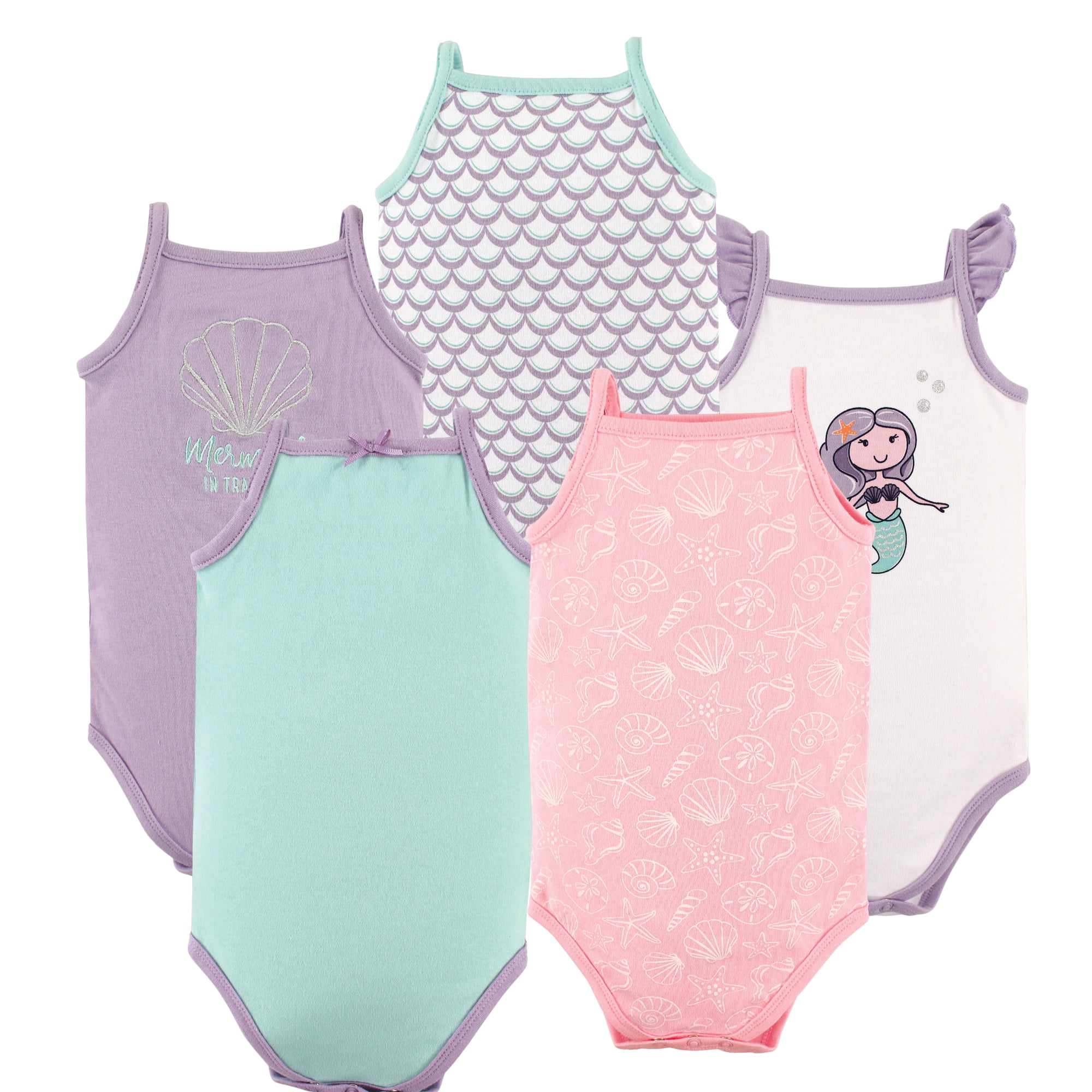 Luvable Friends Hudson Baby Sleeveless Bodysuits 5pk, Aqua Mermaid, 12-18M