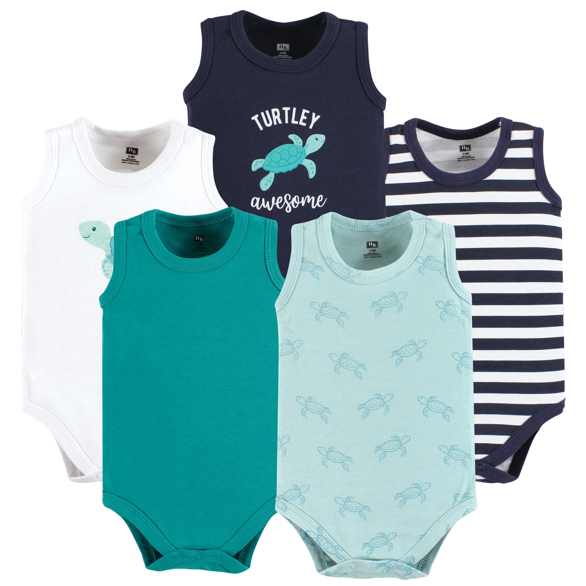 Luvable Friends Hudson Baby Sleeveless Bodysuits 5pk, Coastal Creatures, 6-9M