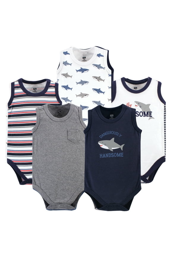 Hudson Baby Sleeveless Bodysuits 5pk, Deep Sea, 0-3M
