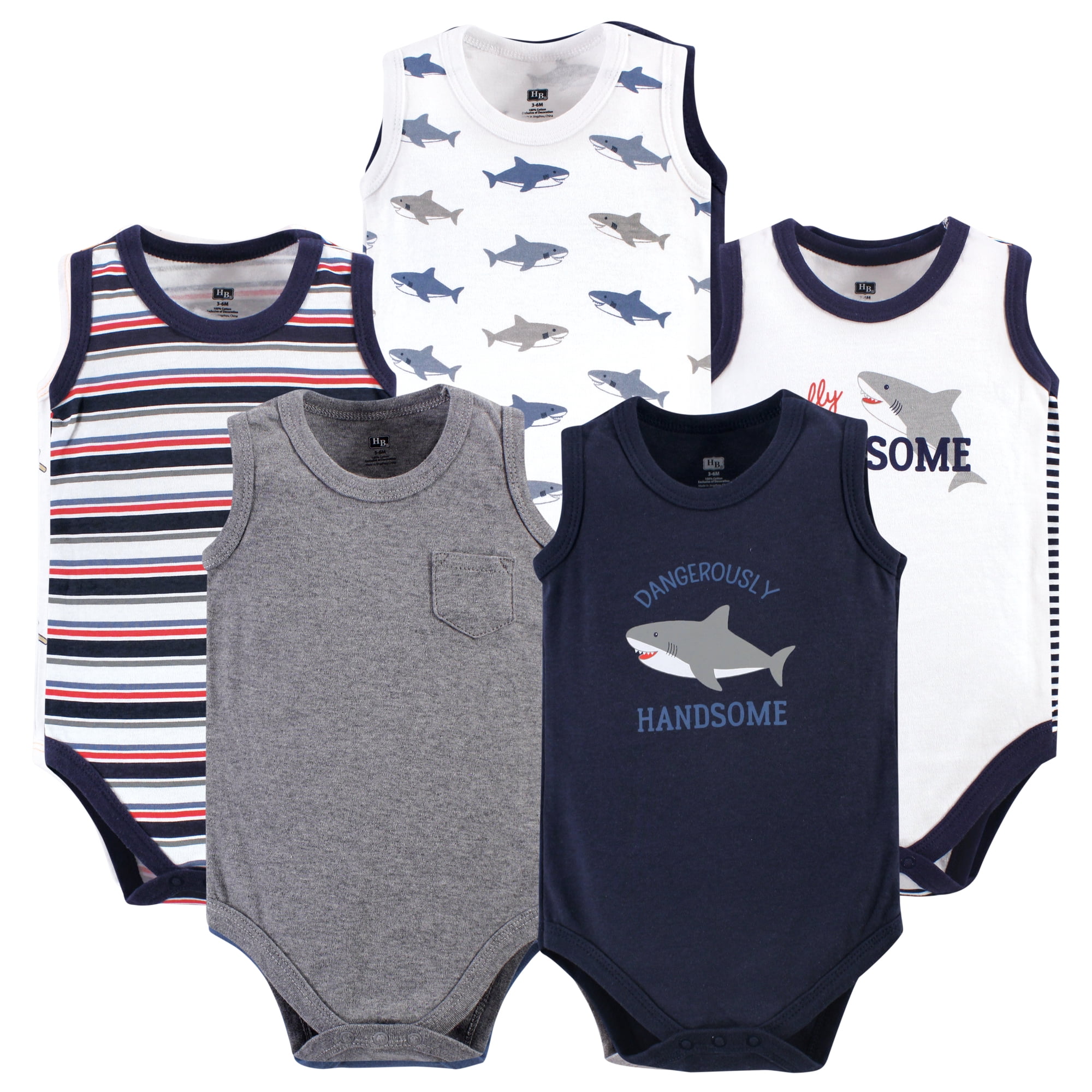 Luvable Friends Hudson Baby Sleeveless Bodysuits 5pk, Deep Sea, 9-12M