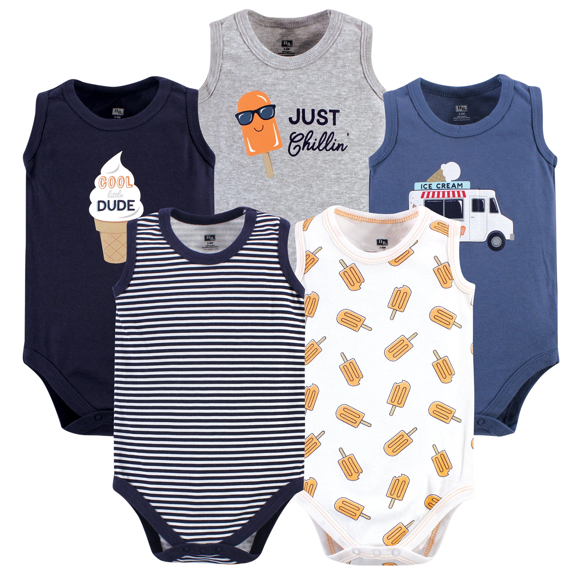 Luvable Friends Hudson Baby Sleeveless Bodysuits 5pk, Ice Cream Treat, 6-9M