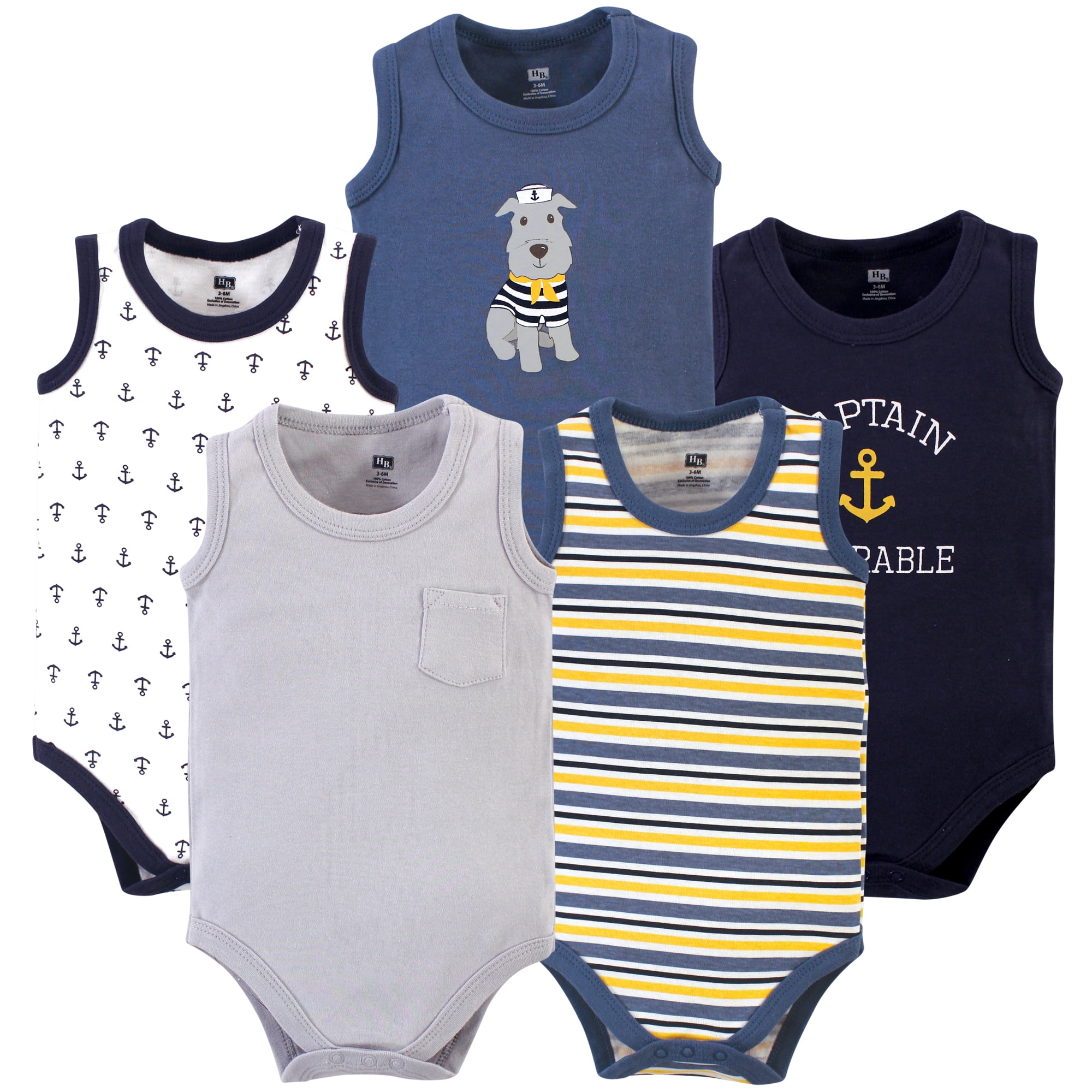 Luvable Friends Hudson Baby Sleeveless Bodysuits 5pk, Nautical Pup, 18-24M