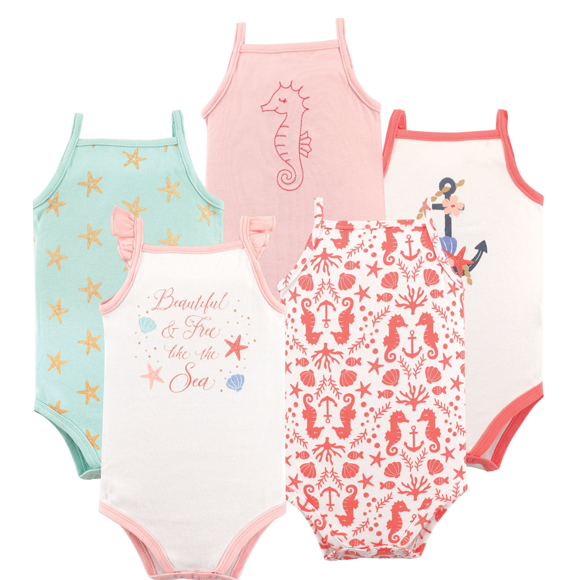 Luvable Friends Hudson Baby Sleeveless Bodysuits 5pk, Ocean Delight, 9-12M