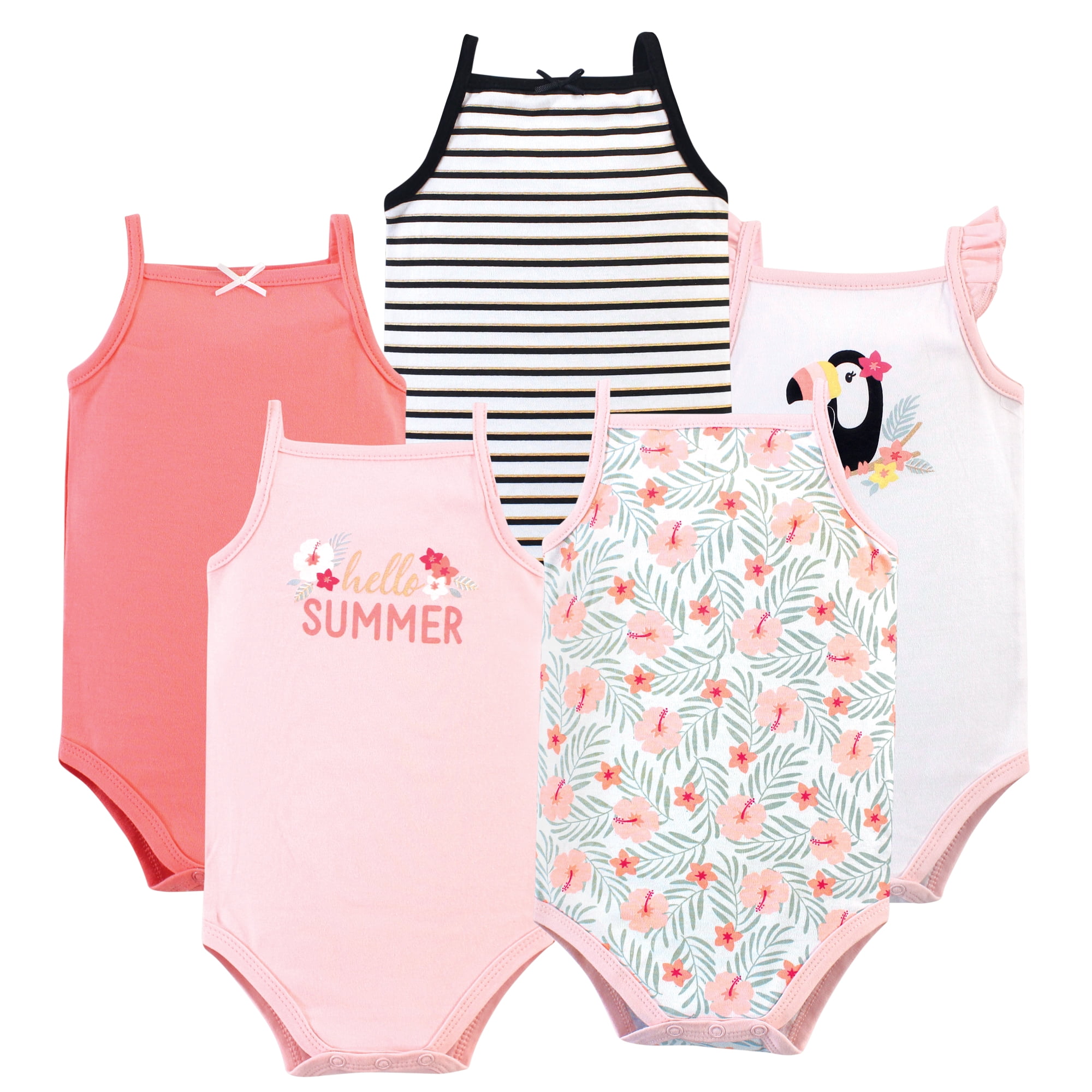 Luvable Friends Hudson Baby Sleeveless Bodysuits 5pk, Rainforest Aviary, 6-9M