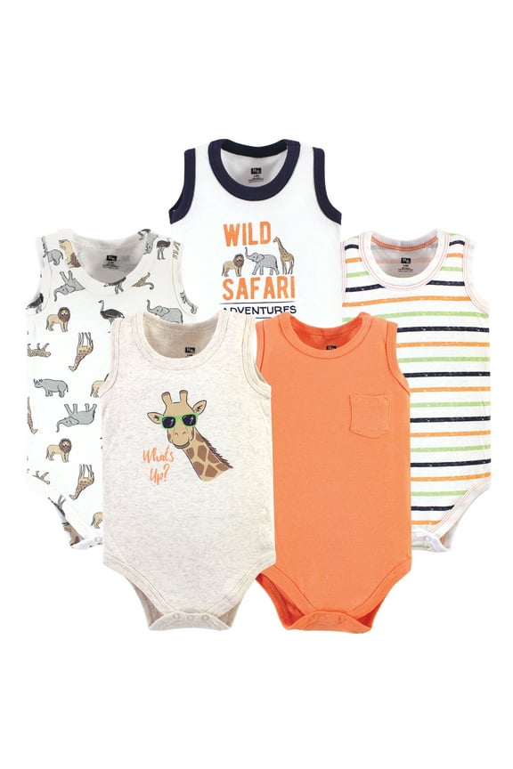Hudson Baby Sleeveless Bodysuits 5pk, Safari Adventure, 0-3M