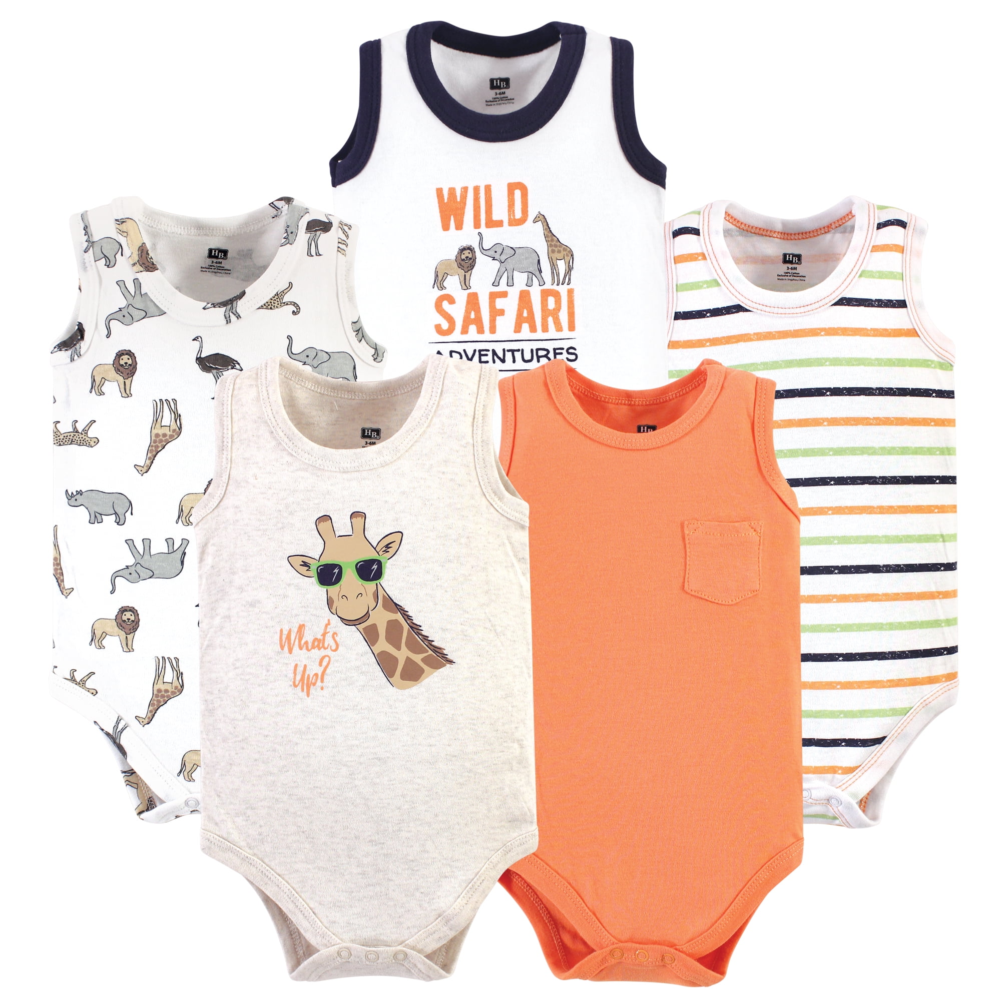 Luvable Friends Hudson Baby Sleeveless Bodysuits 5pk, Safari Adventure, 18-24M