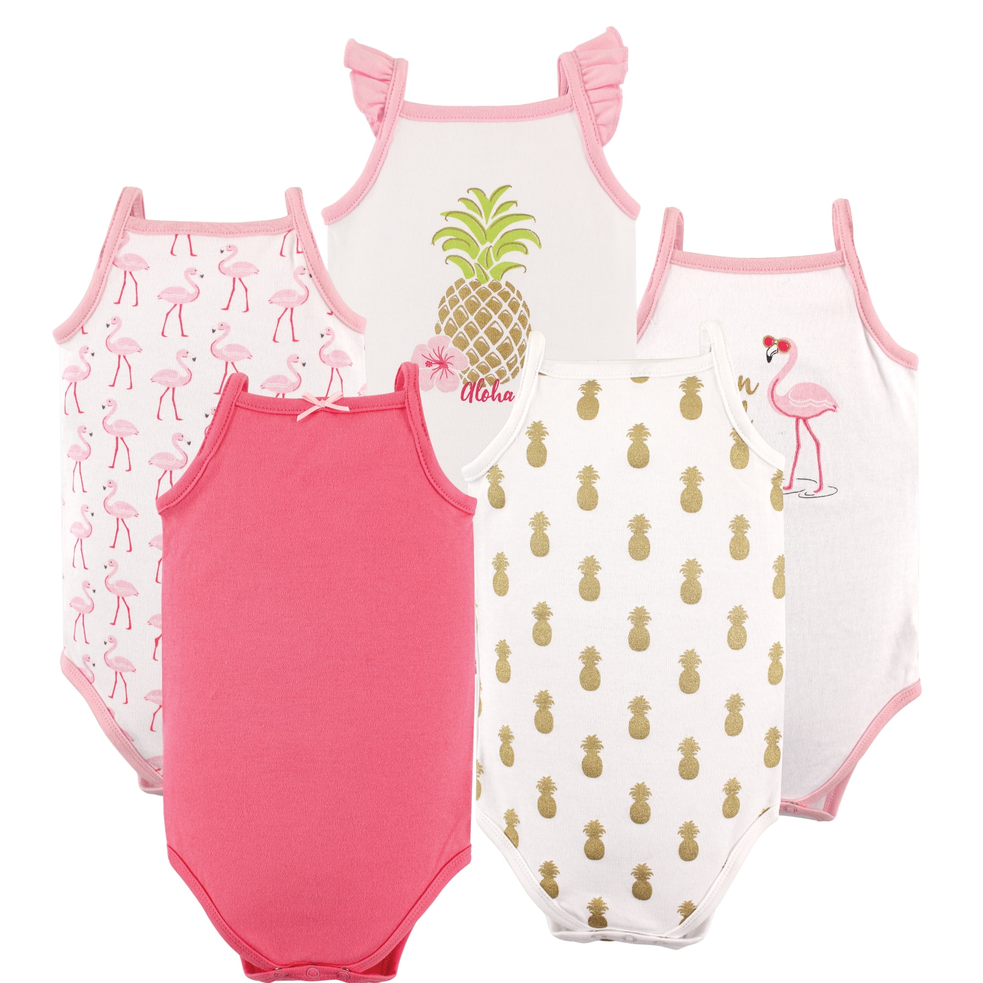 Luvable Friends Hudson Baby Sleeveless Bodysuits 5pk, Sweet Pineapple, 9-12M