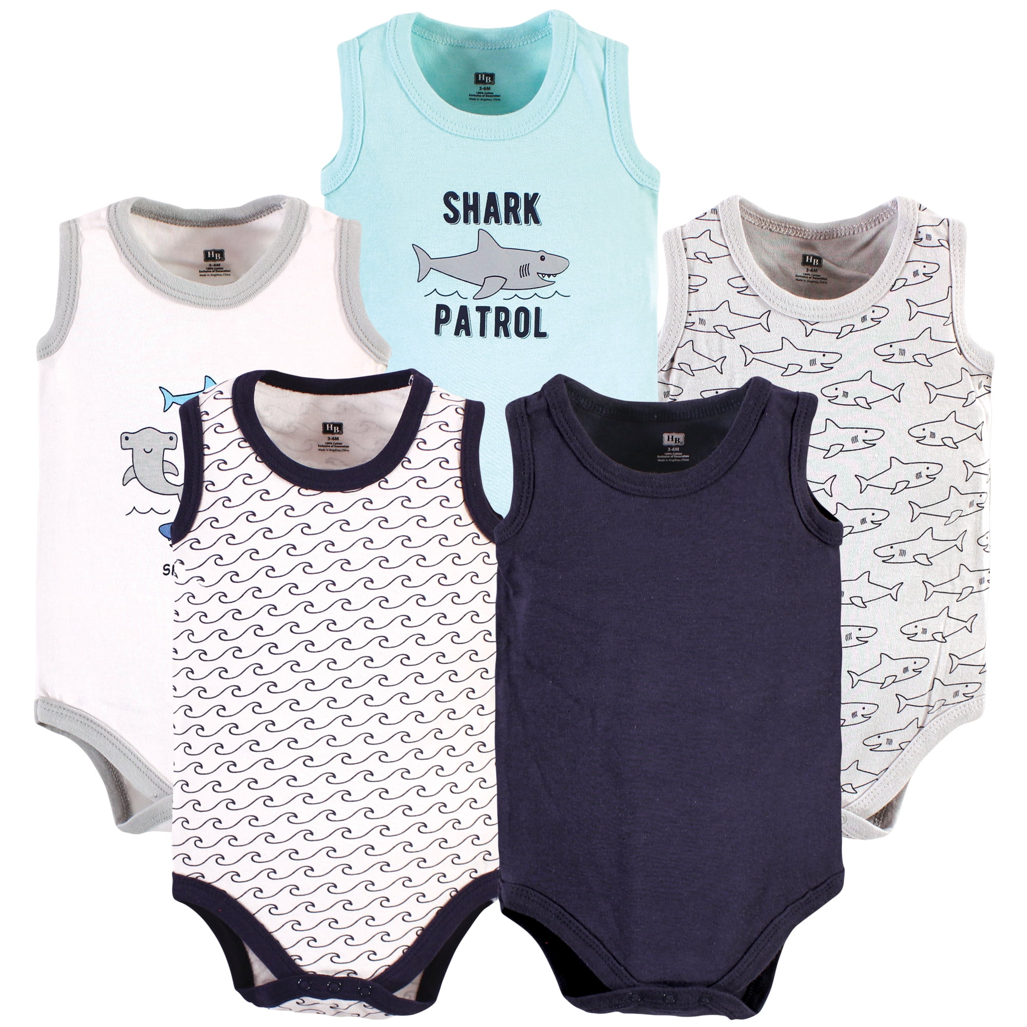 Luvable Friends Hudson Baby Sleeveless Bodysuits, Oceanic Shark, 9-12M