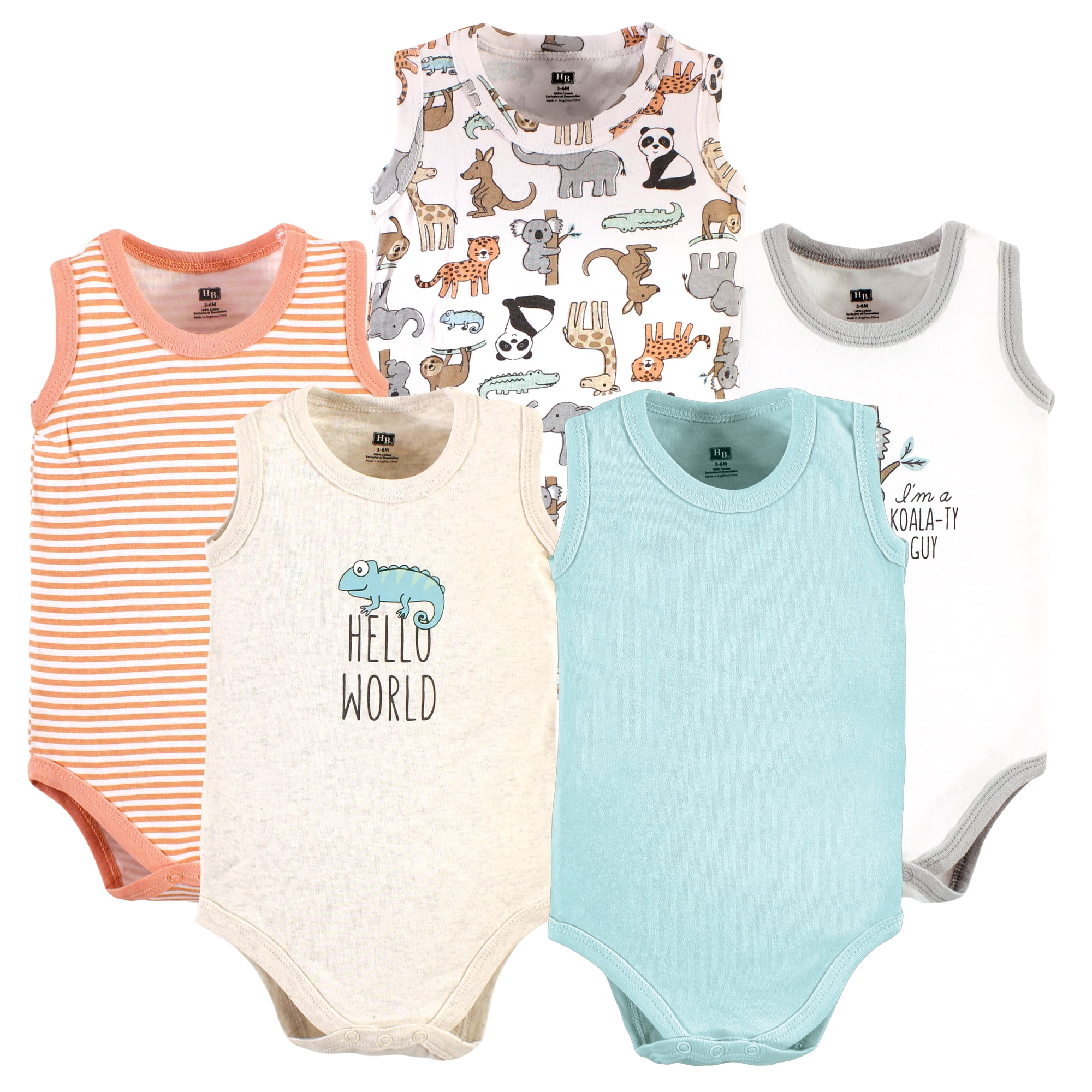 Luvable Friends Hudson Baby Sleeveless Bodysuits, Wildlife Parade, 18-24M
