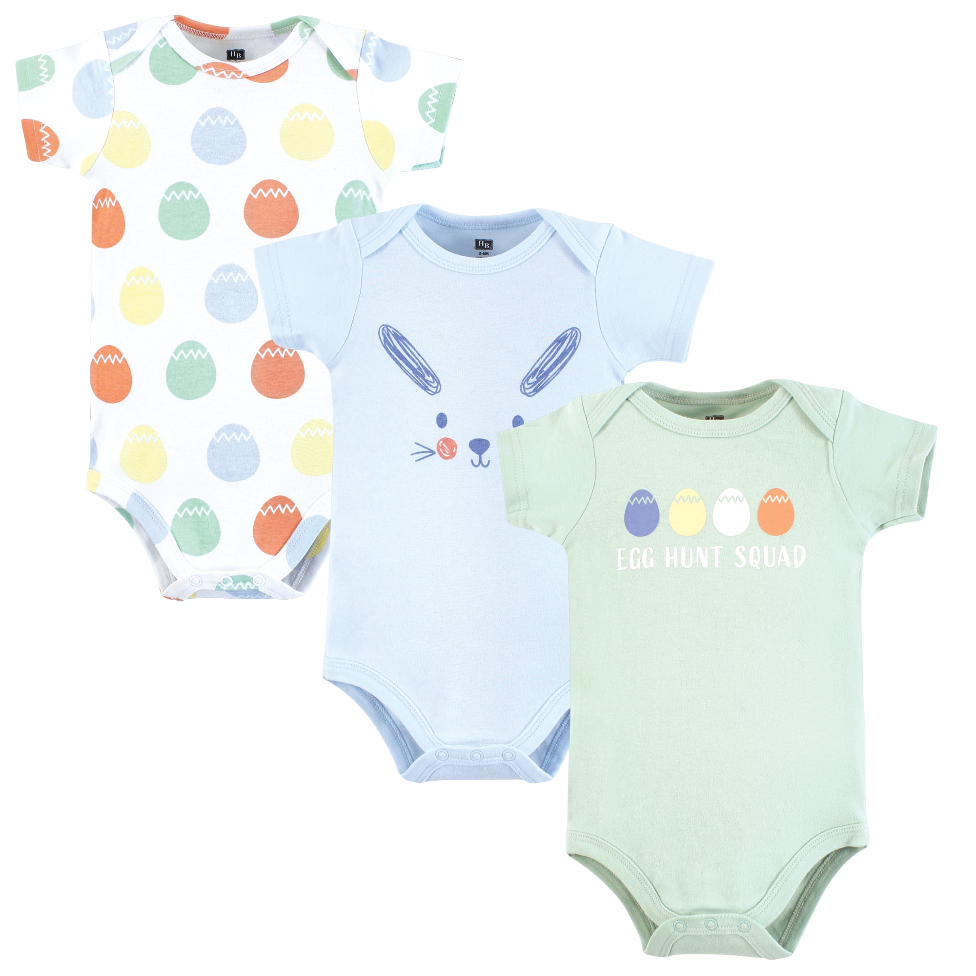 Luvable Friends Hudson Baby Unisex Bodysuits 3pk, Pastel Egg Hunt, 12-18M