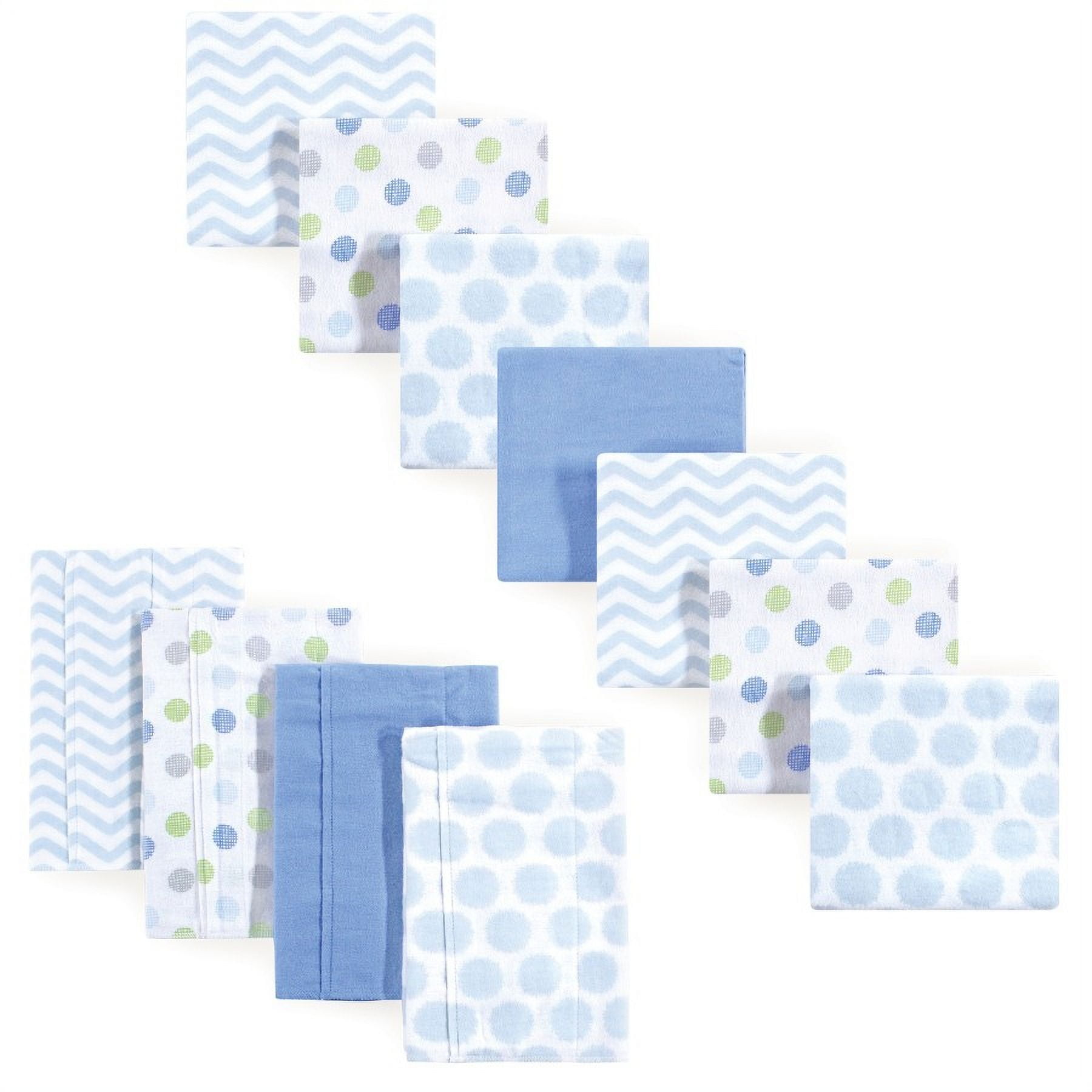 Luvable Friends Infant Boy Cotton Flannel Burp Cloths and Receiving Blankets, 11-Piece, Blue Chevron, One Size
