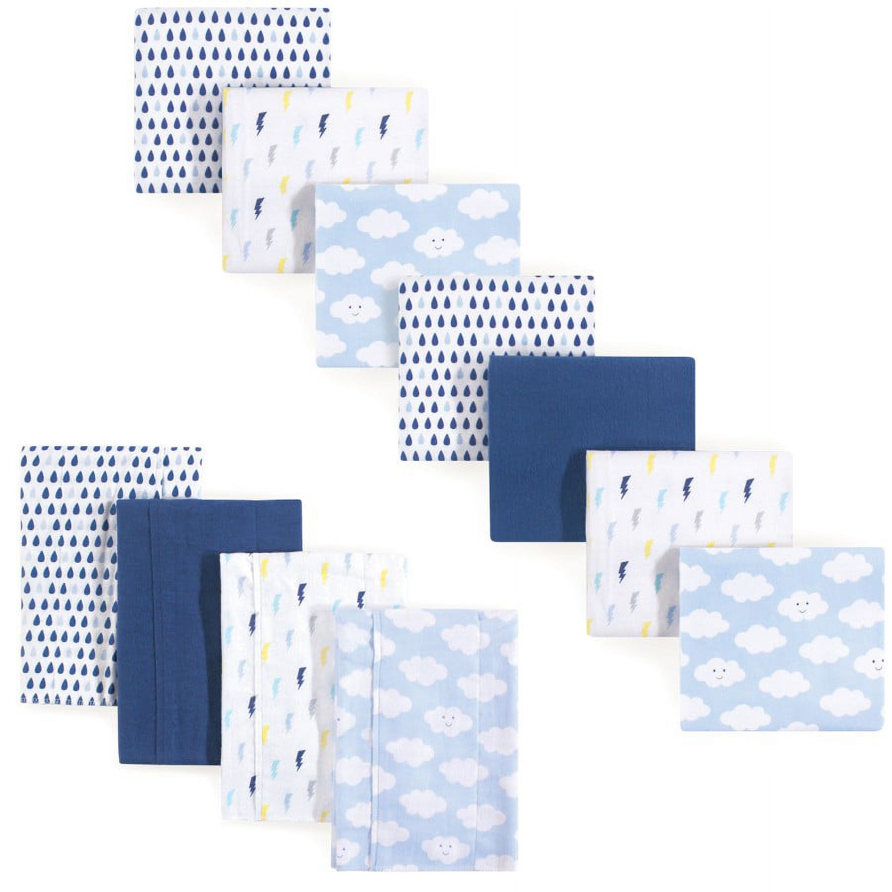 Luvable Friends Infant Boy Cotton Flannel Burp Cloths and Receiving Blankets, 11-Piece, Boy Clouds, One Size