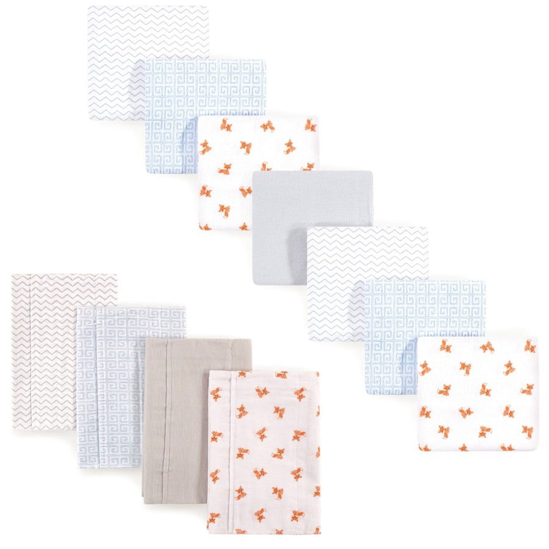 Luvable Friends Infant Boy Cotton Flannel Burp Cloths and Receiving Blankets, 11-Piece, Fox, One Size