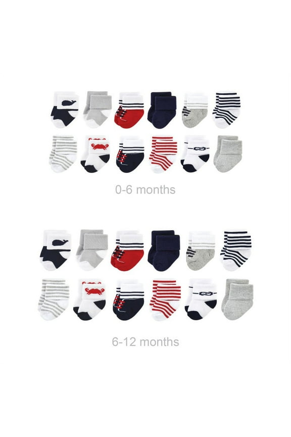 Infant Boy Grow with Me Cotton Terry Socks, Nautical, 0-6 and 6-12 Months
