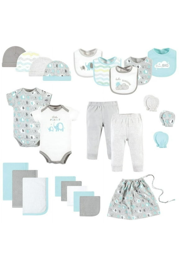 Infant Boy Layette Baby Starter Set 25pc, Boy Basic Elephant, 0-6 Months