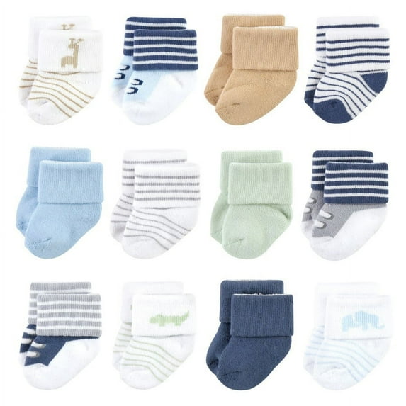 Luvable Friends Infant Boy Newborn and Baby Terry Socks, Safari, 0-6 Months