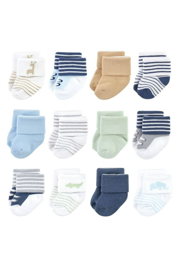Infant Boy Newborn and Baby Terry Socks, Safari, 6-12 Months