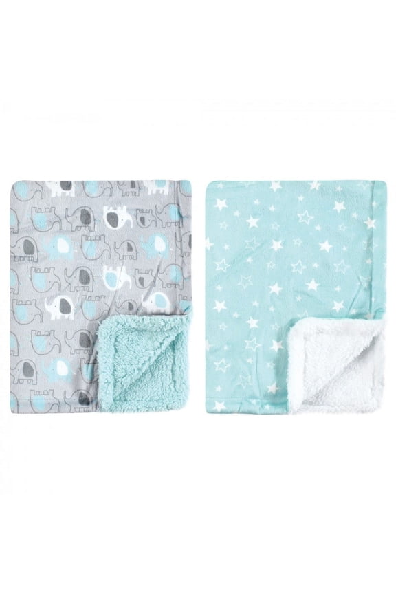 Infant Boy Plush Blanket with Faux Shearling Back, Boy Basic Elephant, One Size