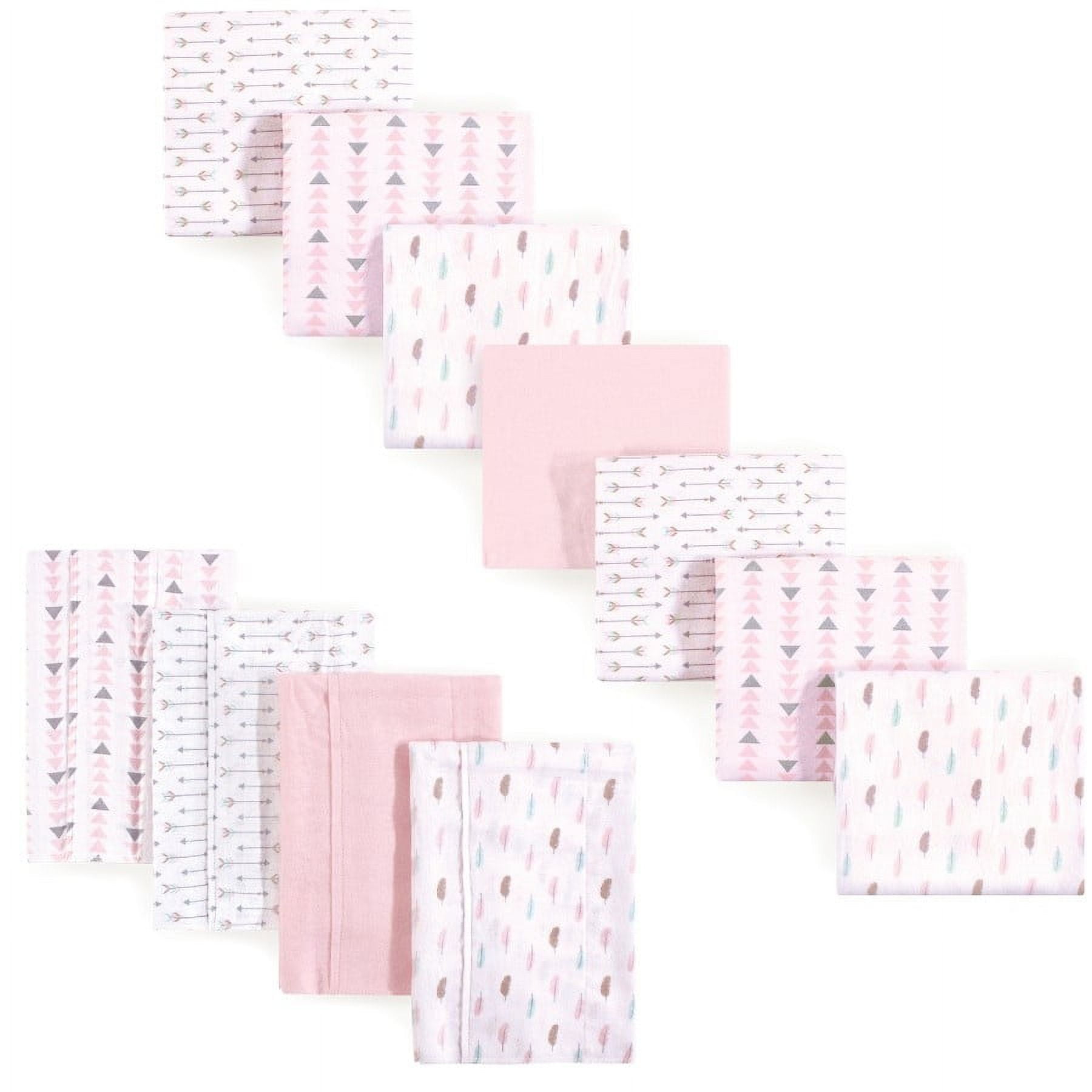 Luvable Friends Infant Girl Cotton Flannel Burp Cloths and Receiving Blankets, 11-Piece, Girl Feathers, One Size