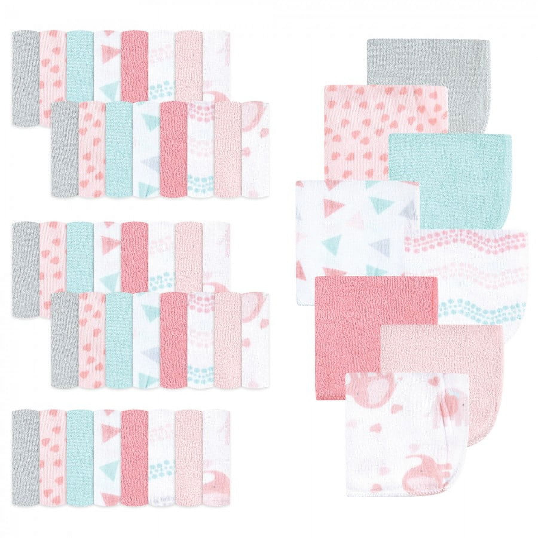 Luvable Friends Infant Girl Cotton Rich Washcloths, Girl Basic Elephant, One Size