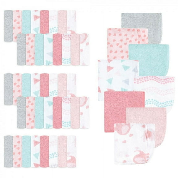 Luvable Friends Infant Girl Cotton Rich Washcloths, Girl Basic Elephant, One Size