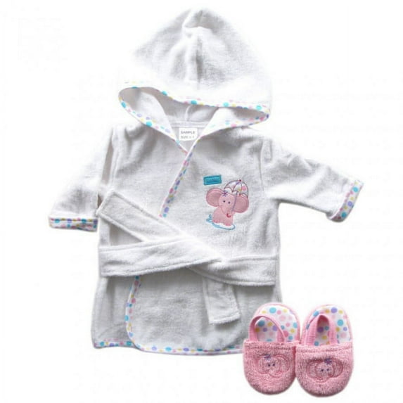 Luvable Friends Infant Girl Cotton Terry Bathrobe, Pink Elephant