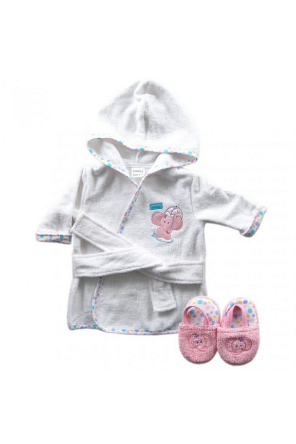 Infant Girl Cotton Terry Bathrobe, Pink Elephant