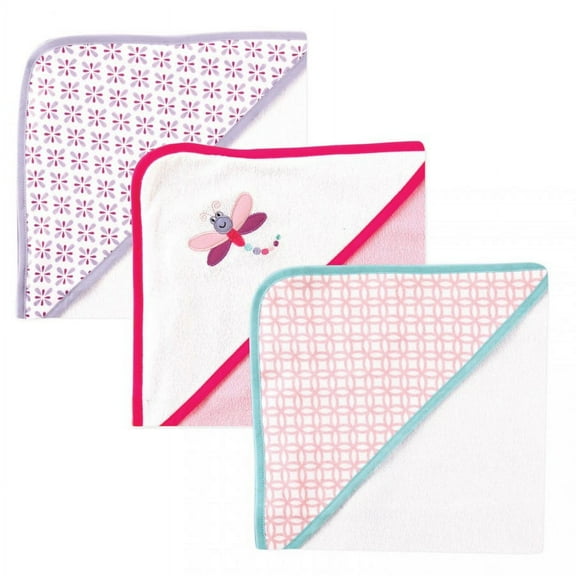 Luvable Friends Infant Girl Cotton Terry Hooded Towels, Dragonfly