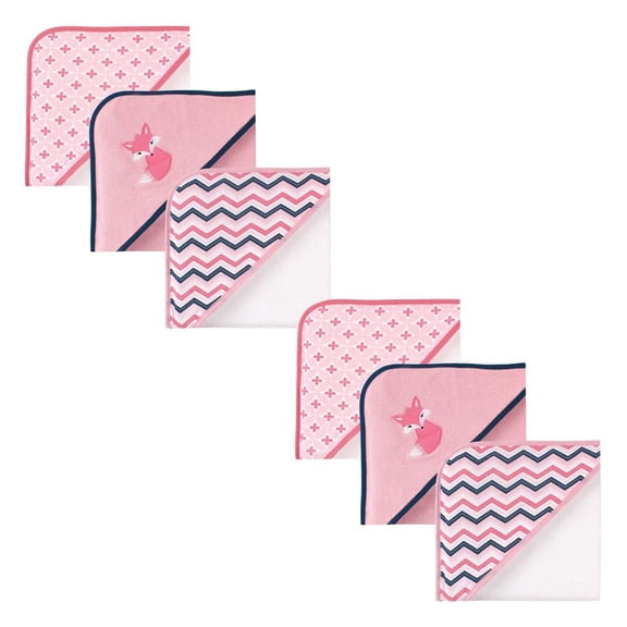 Luvable Friends Infant Girl Cotton Terry Hooded Towels, Foxy 6-Piece, One Size