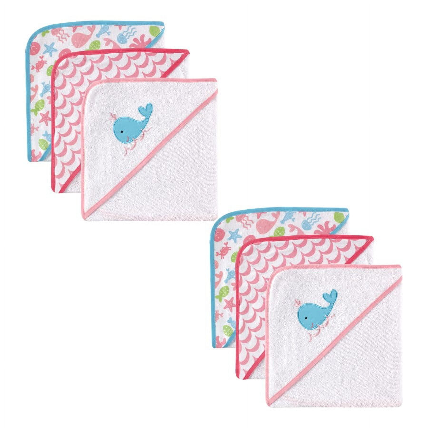 Luvable Friends Infant Girl Cotton Terry Hooded Towels, Pink 6-Piece, One Size