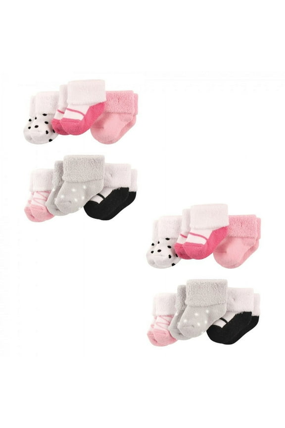 Infant Girl Newborn and Baby Socks Set, Pink Black Shoes 12-Piece, 0-3 Months