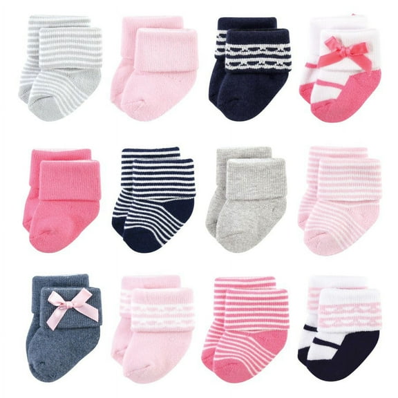 Luvable Friends Infant Girl Newborn and Baby Terry Socks, Pink Scroll, 0-6 Months