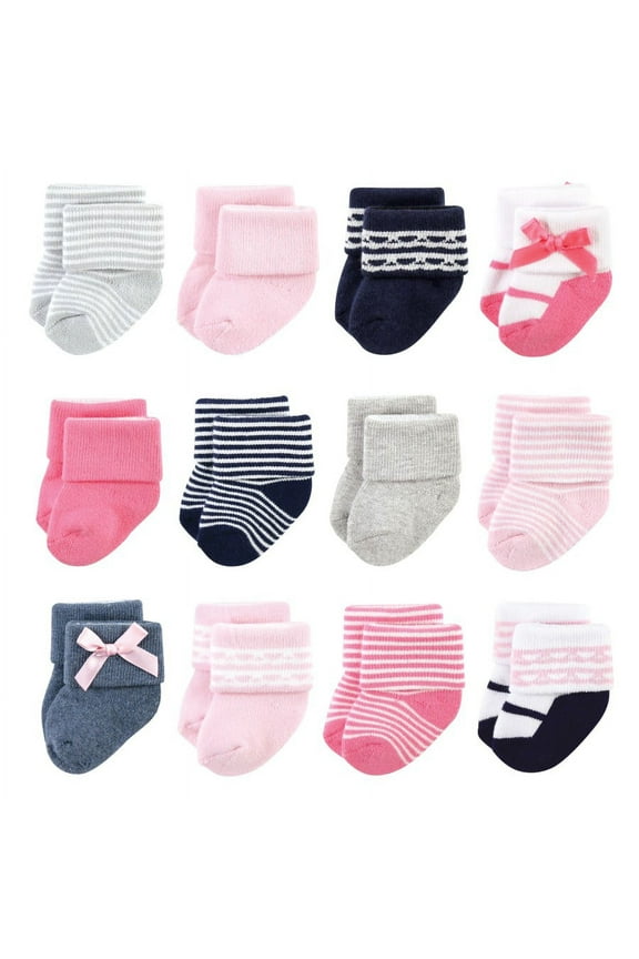 Infant Girl Newborn and Baby Terry Socks, Pink Scroll, 0-6 Months