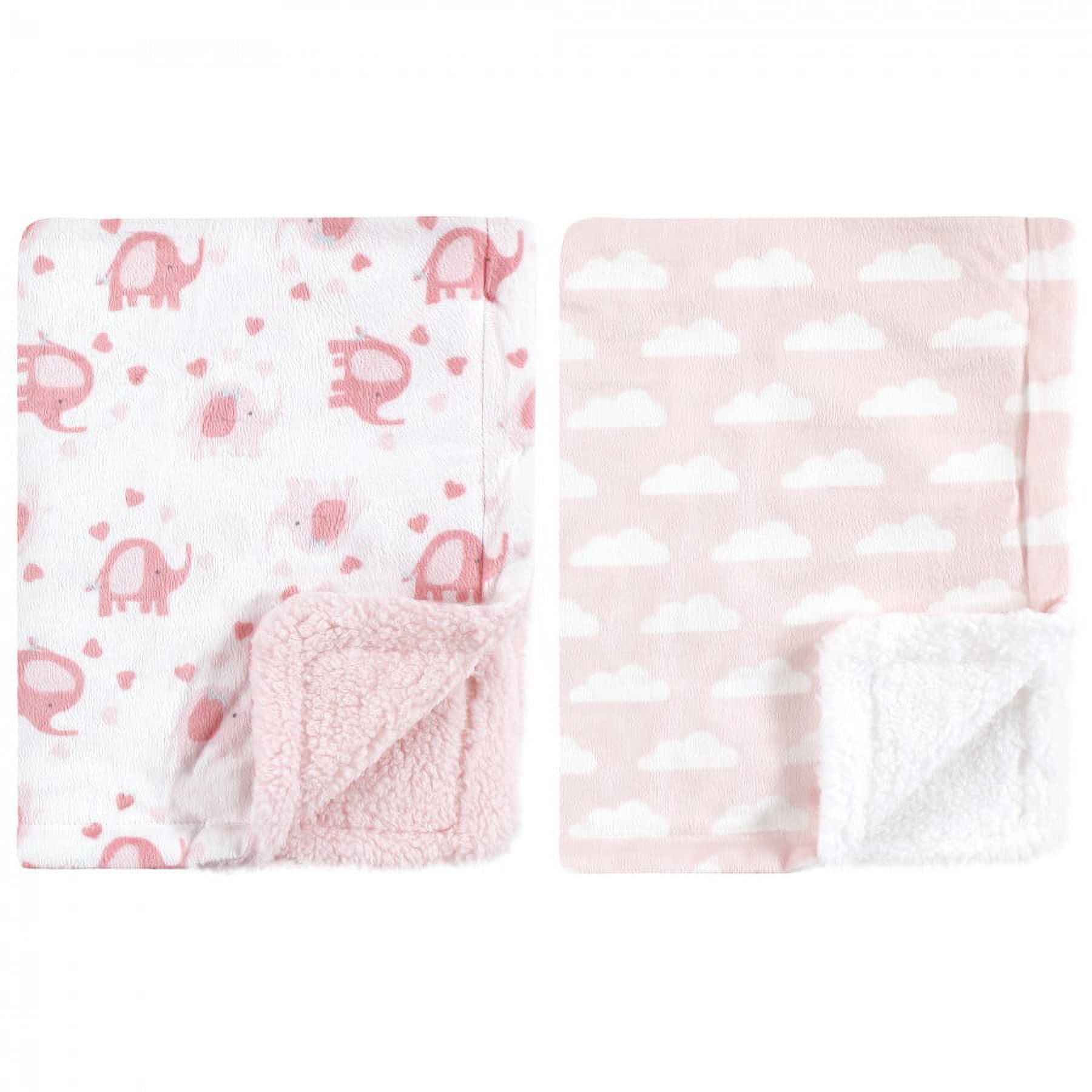 Luvable Friends Girls' Elephant Print Soft Mink Baby Blanket (2 Count)